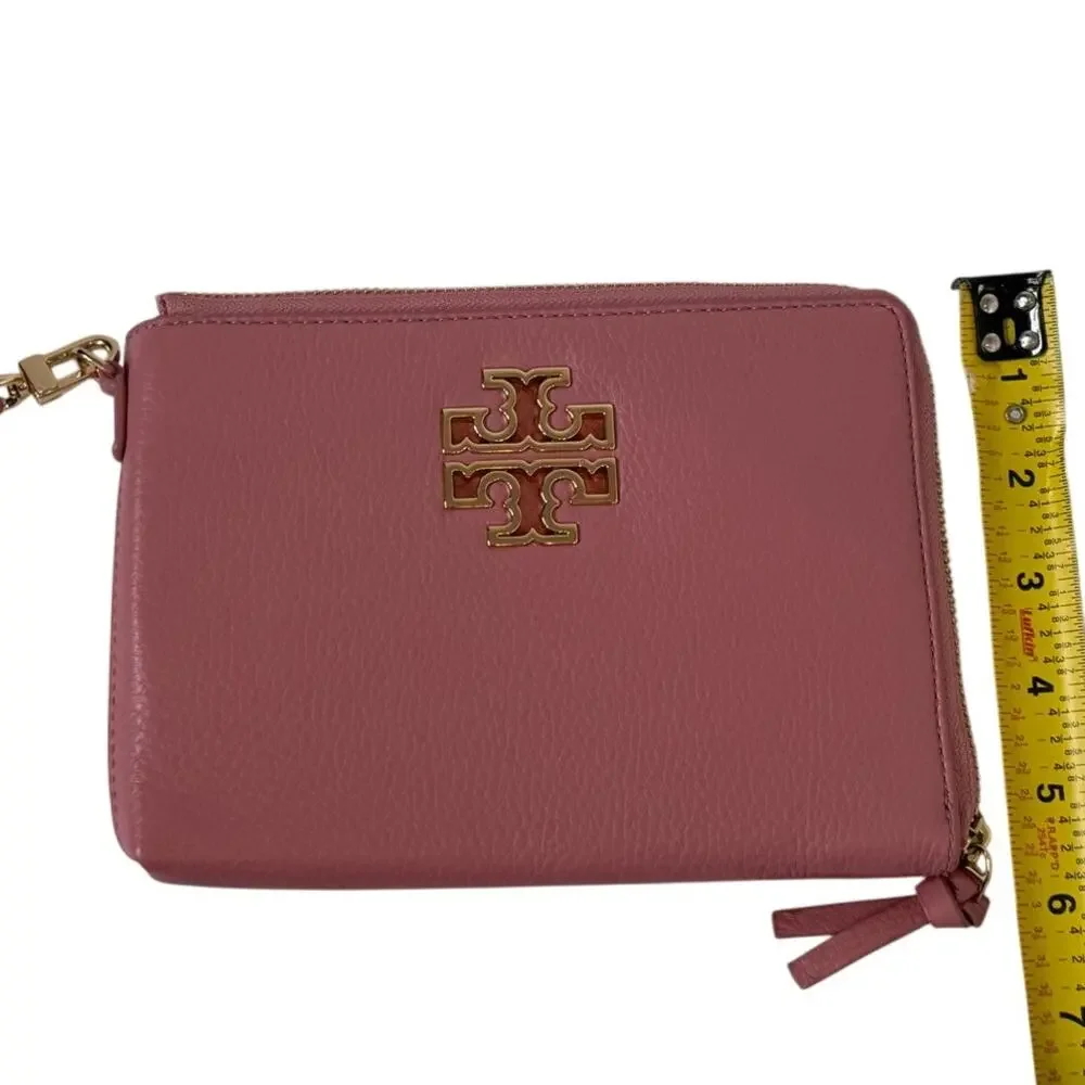 Tory Burch Pink Britten Large Zip Pouch Wristlet Clutch Bag Purse